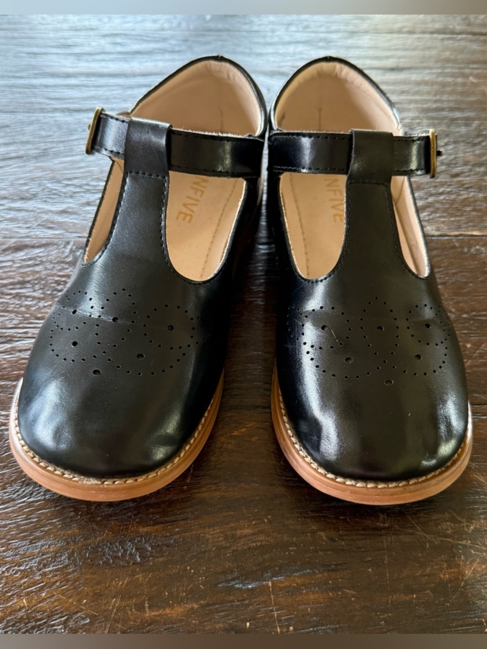 GINFIVE Girls Dress Shoes Black Mary Janes Oxfords  Velcro Closure Youth 1M